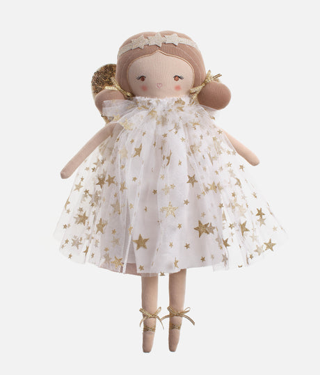 Soft Cloth Doll in Gold Star Tulle Dress & Glitter Wings - HOLLY FAIRY