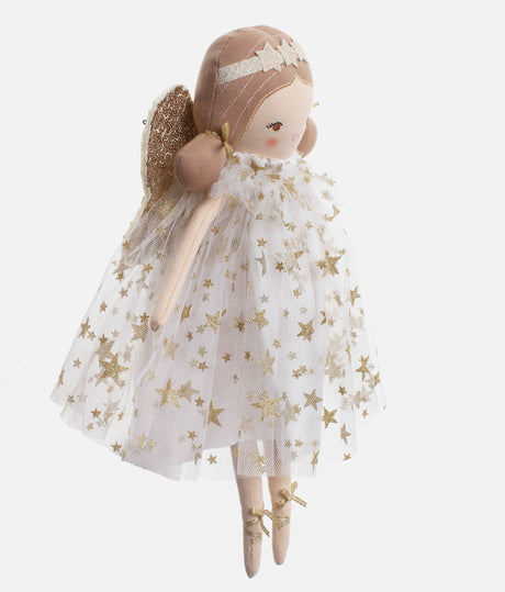 Soft Cloth Doll in Gold Star Tulle Dress & Glitter Wings - HOLLY FAIRY