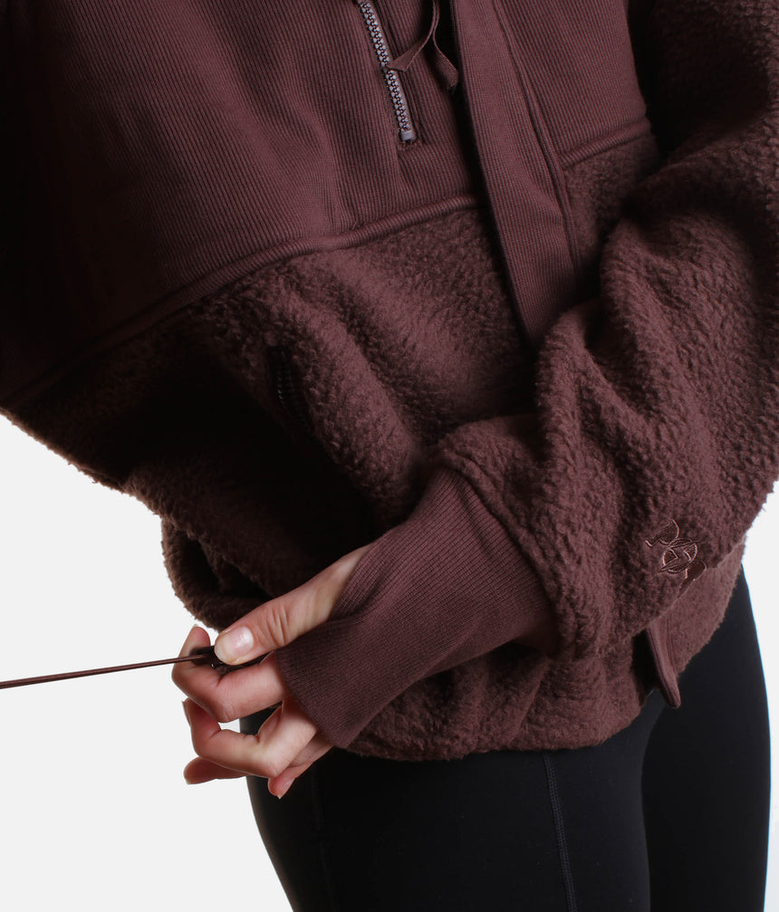 FIND YOUR INNER FLEECE Jacket in Chocolate - Detachable Hood & Thumbholes