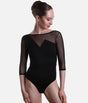 Long Sleeve Leotard, Mesh Low V-Back Dancewear - FONTEA