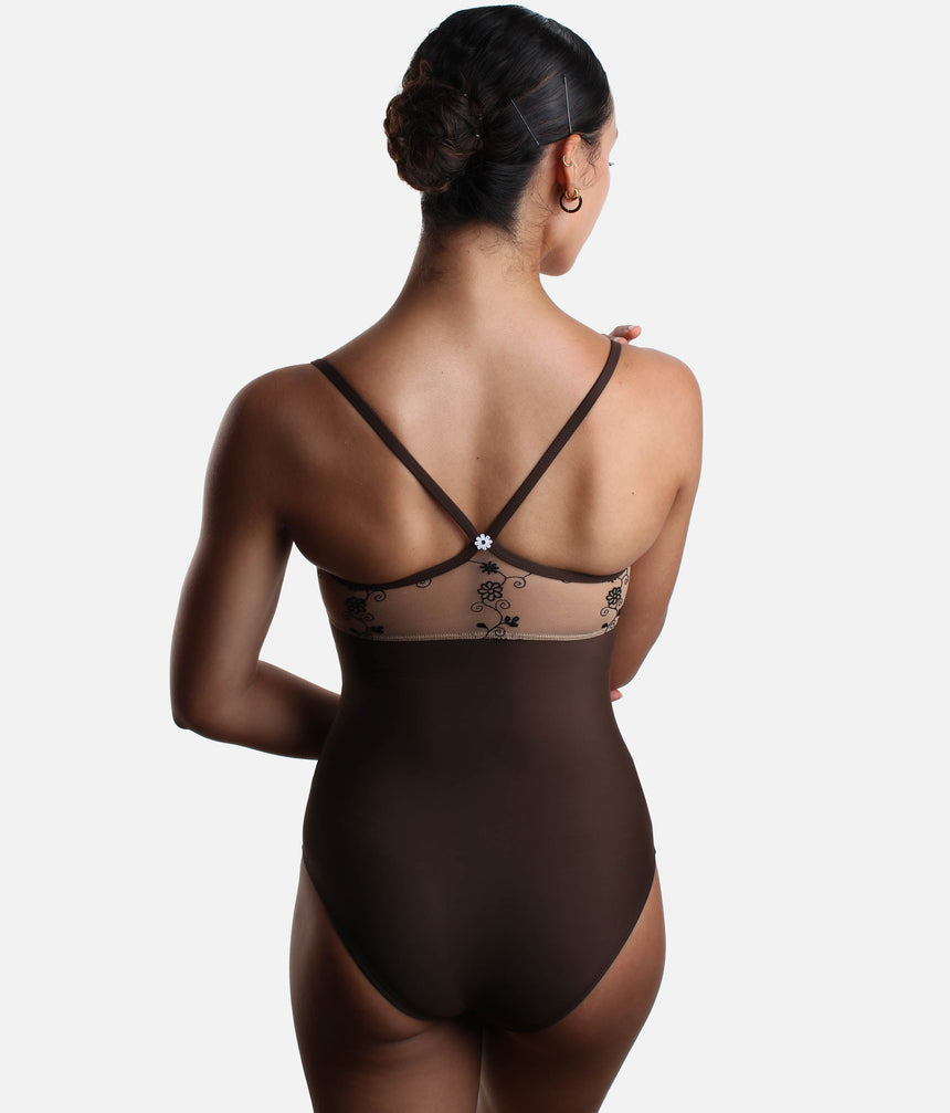 Thin Straps Dance Leotard with Floral Embroidery - GAIA DI ARABICA