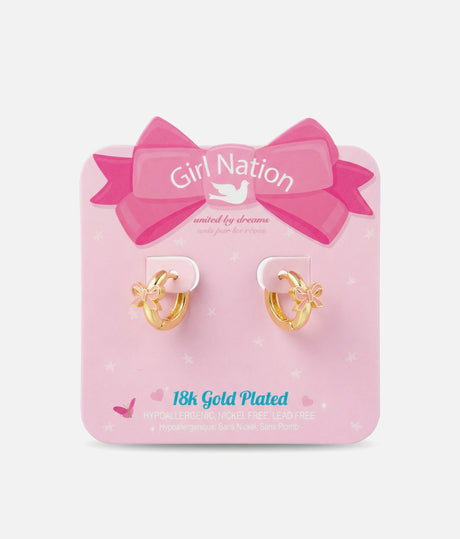 18K Gold Plated Girls Huggie Earrings – Sweet & Sparkly Pink Bow Earlets