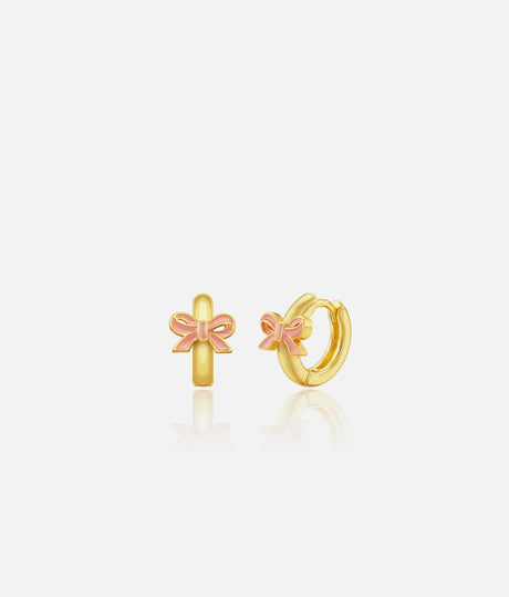 18K Gold Plated Girls Huggie Earrings – Sweet & Sparkly Pink Bow Earlets