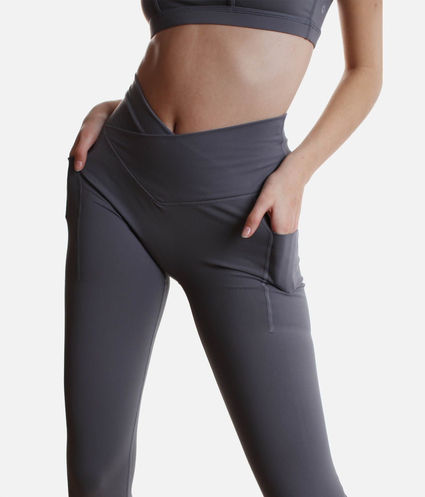 High-Waisted Leggings in Slate with Crisscross Hourglass Waistband