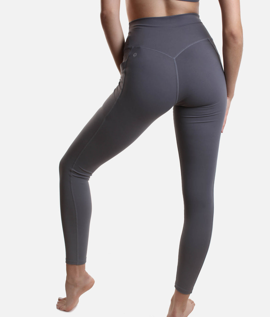 High-Waisted Leggings in Slate with Crisscross Hourglass Waistband