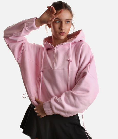 Half Zip Pink Hoodie – Adjustable Bungee Fit & Cloud-Level Comfort