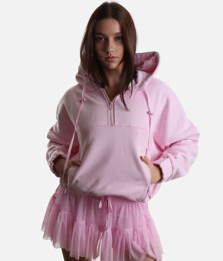 Half Zip Pink Hoodie – Adjustable Bungee Fit & Cloud-Level Comfort