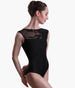 Low Ruched Back Leotard, Velvet Mesh Detail - HILARY