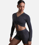 ICHIKA Bamboo Ballet Top – Adjustable Ruched Long Sleeve Warm-Up
