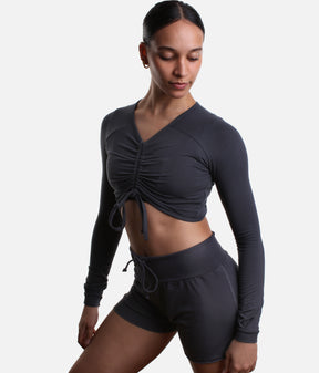 ICHIKA Bamboo Ballet Top – Adjustable Ruched Long Sleeve Warm-Up