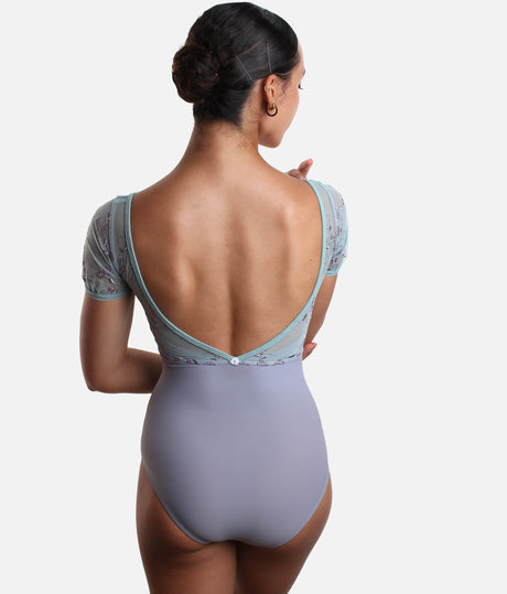 V-neckline Dance Leotard, Elegant Pleated Bodice & Sleeves - ILIZIA GL VAPORE