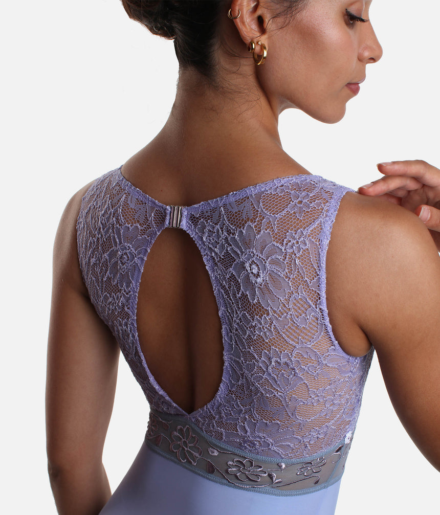 Elegant VIOLETTA Lace Ballet Leotard with Floral Embroidery - IRIS GL
