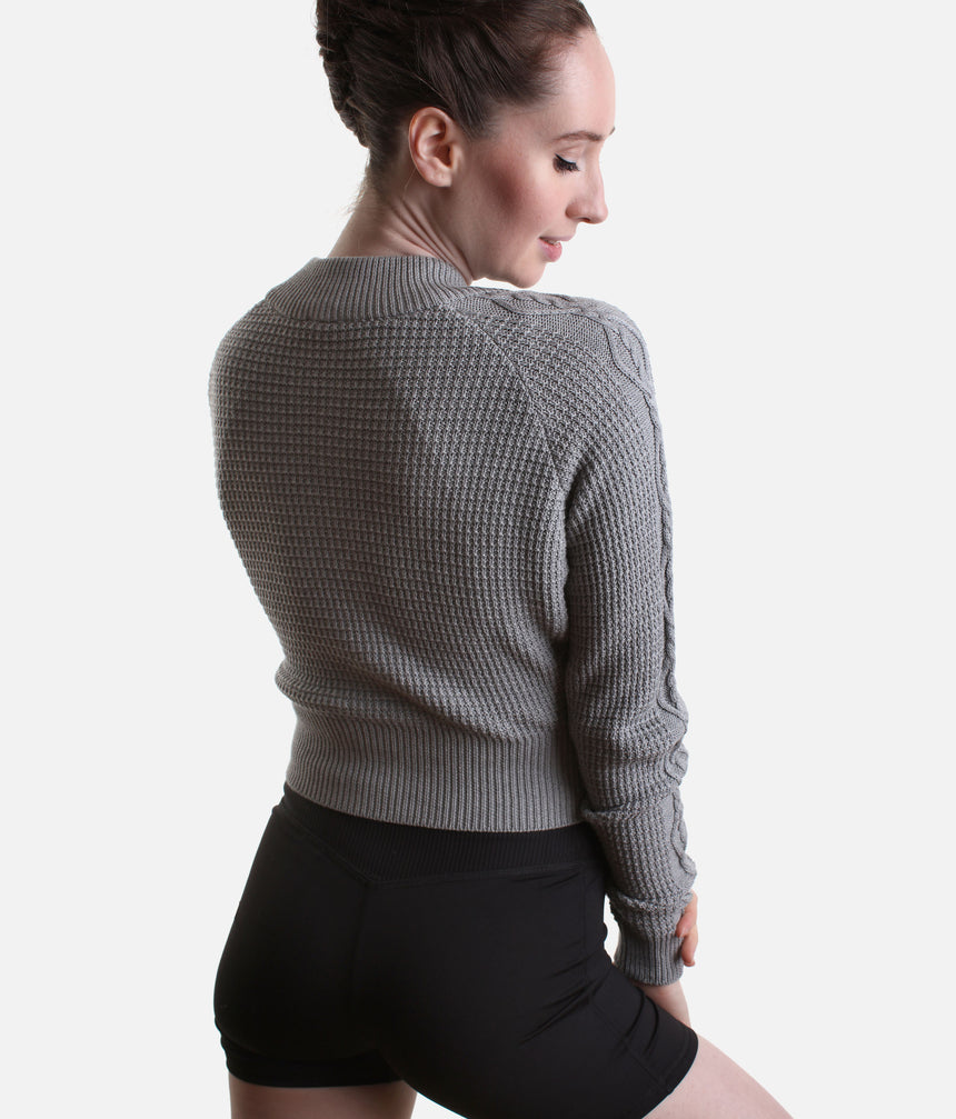 Emilia Ladies’ Cable Knit Zip Warm-Up Jacket – Grey Marle - J13004