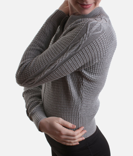 Emilia Ladies’ Cable Knit Zip Warm-Up Jacket – Grey Marle - J13004