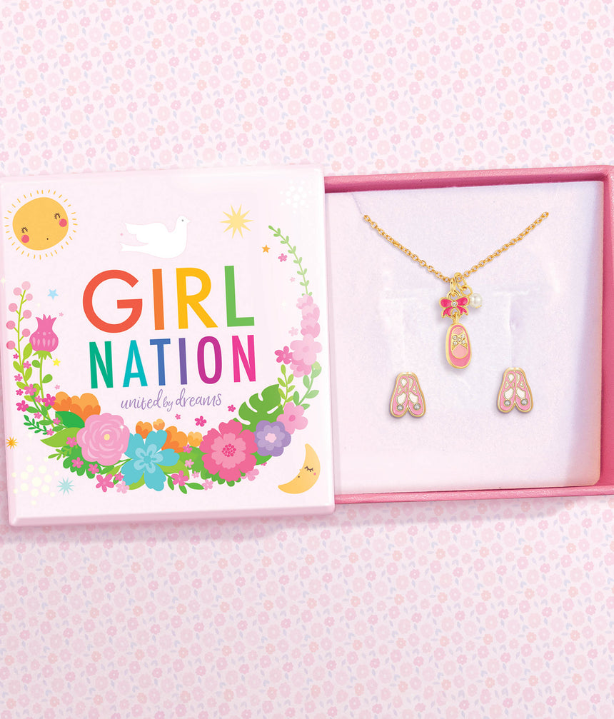 Necklace and Studs Gift Set, Ballet Shoes - Sweet Petite