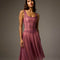 Front view of the Bodile Julieta rehearsal skirt in deep rose, with sheer mesh folds and a smooth waistband.