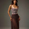 Front view of the Bodile Julieta rehearsal skirt in smoky plum, showing the sheer mesh and flowing hem.
