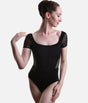 Mia Scoop Back Leotard – Black, Mesh Cap Sleeved - L20011B
