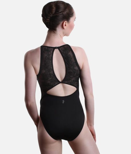 Iris Floral Halterneck Dance Leotard, Embroidered Mesh Back - L40002