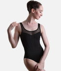 Evelyn Black Tank Leotard with Mesh Back - L50013B