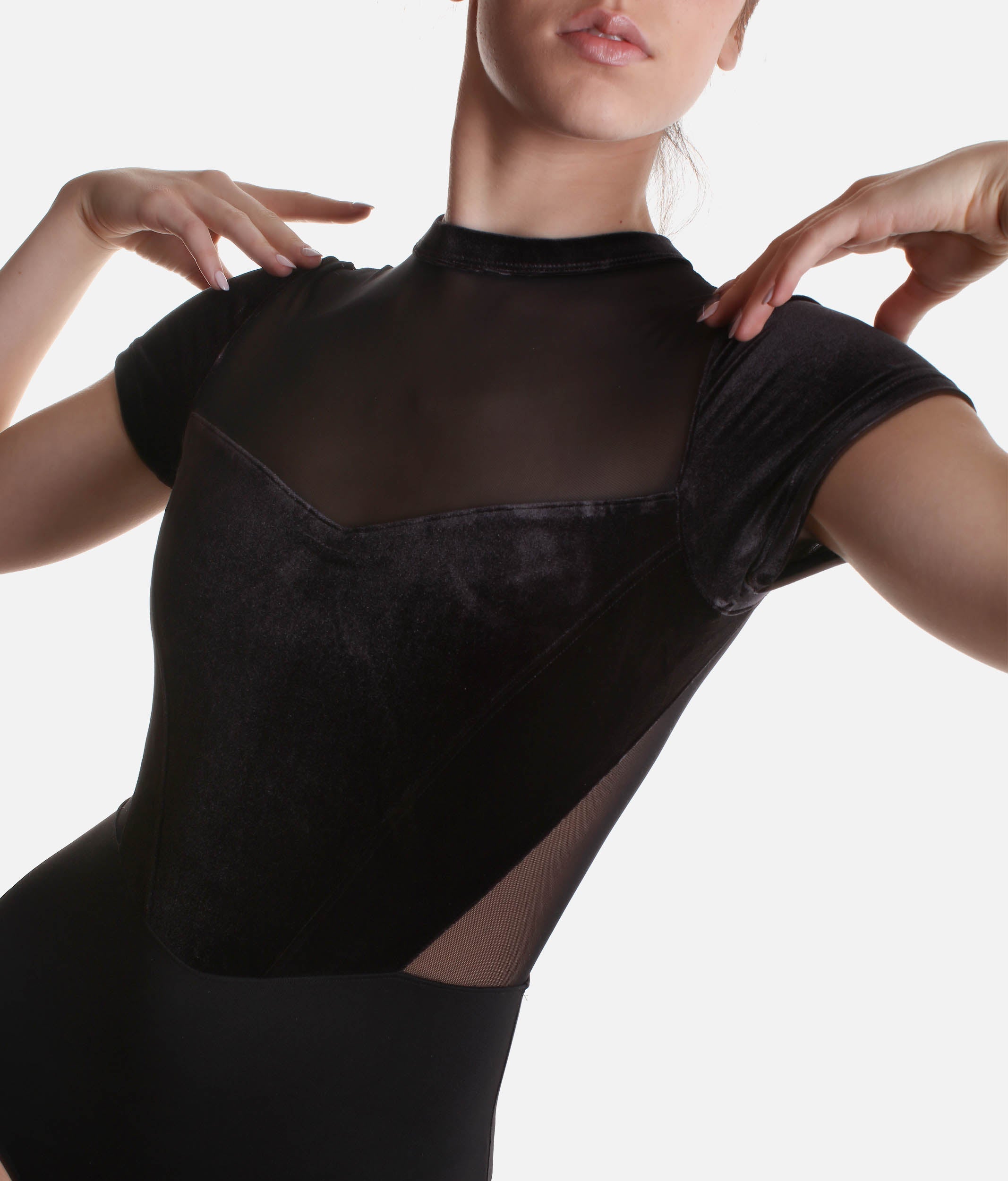 Gia Velvet Dance Leotard with Cap Sleeves & Open Back - L5272