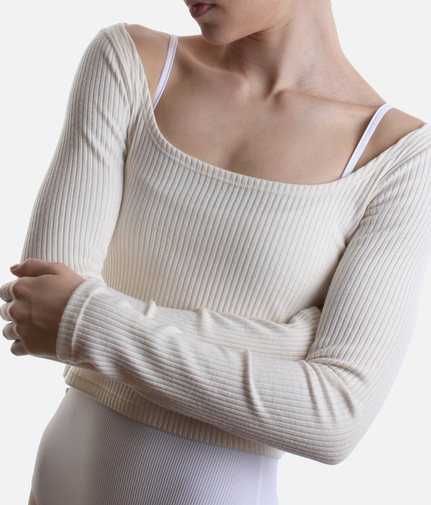 Reversible Knit Ballet Top • Cropped Long Sleeve Warm-Up - Mila