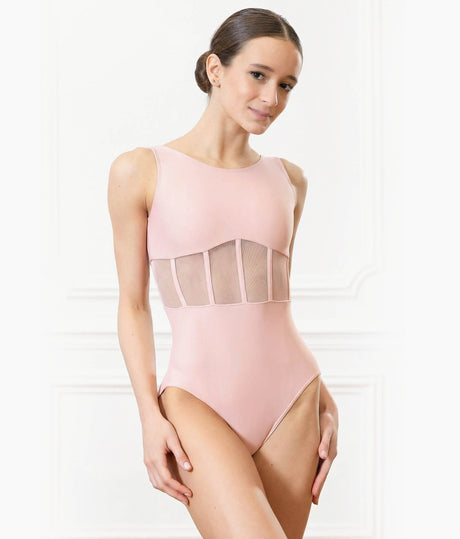 Premium Mesh Detail Dance Leotard, Sleeveless Compression Fit - LS47