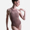 Front view of the So Danca LS68 Nut camisole ballet leotard, with slim straps and a high mesh neckline above the curved bodice