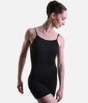 So Danca LS70 Black dance biketard, showing the slim straps, scoop neckline and fitted short-leg silhouette