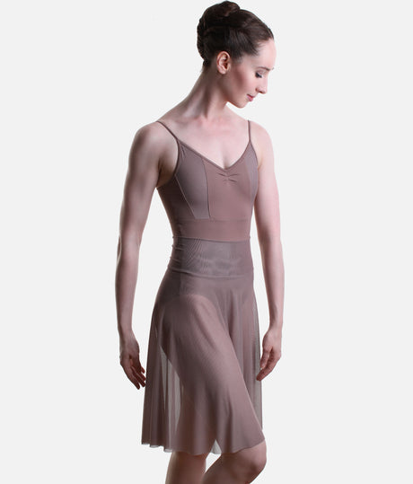 So Danca LS71 Luciana Sagioro mesh skirt in Nut, styled over the matching LS64 camisole leotard