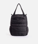 So Danca LS72 Luciana Sagioro quilted dance bag in black, showing front zip pockets, side pockets and carry handles.