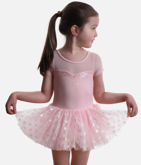 Girls Cap Sleeve Tutu Dress with Sparkling Floral Tulle - M1561C