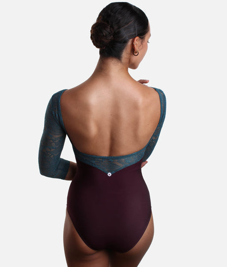 Premium Ballet Leotard, Long Lace Sleeves & Open Back Design - MAIA DI TURANDOT