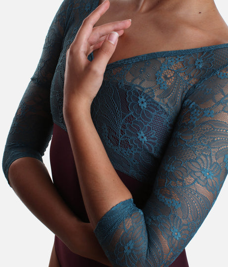Premium Ballet Leotard, Long Lace Sleeves & Open Back Design - MAIA DI TURANDOT