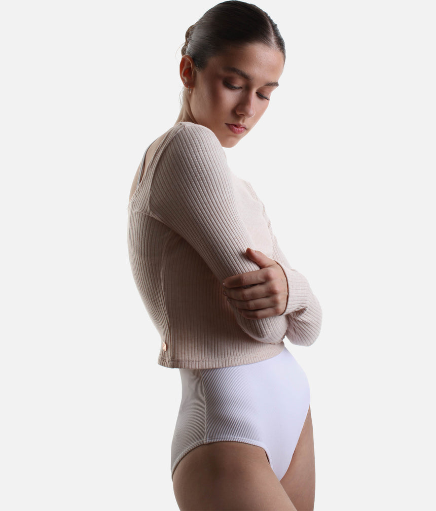 Reversible Knit Ballet Top • Cropped Long Sleeve Warm-Up - Mila