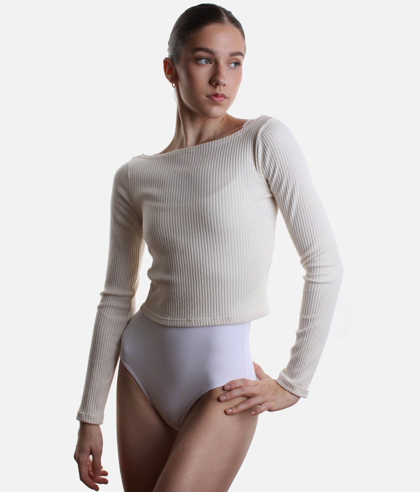 Reversible Knit Ballet Top • Cropped Long Sleeve Warm-Up - Mila