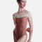 Modern Cap Sleeve Dance Leotard wuth Mesh Back & Blush Shimmer Trim - MEAGAN