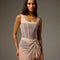 Dancer wearing a Bon Bon Bodile Mika mesh ballet skirt with gathered ruching and a left-side split over a leotard.