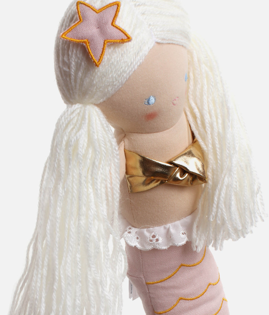 Girls Plush Doll Embroidered Face & Star Hair Clip - MILA MERMAID