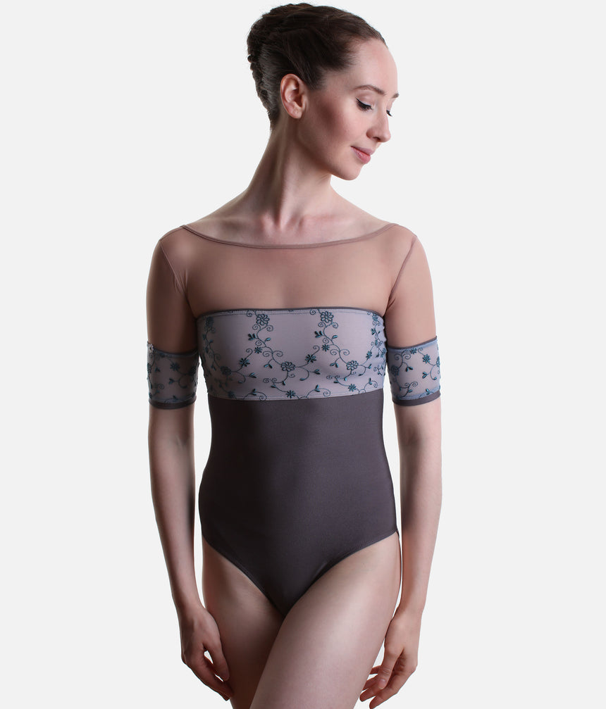 MINERVA GL Magnete • Luxury Embroidered Three-Quarter Sleeve Ballet Leotard