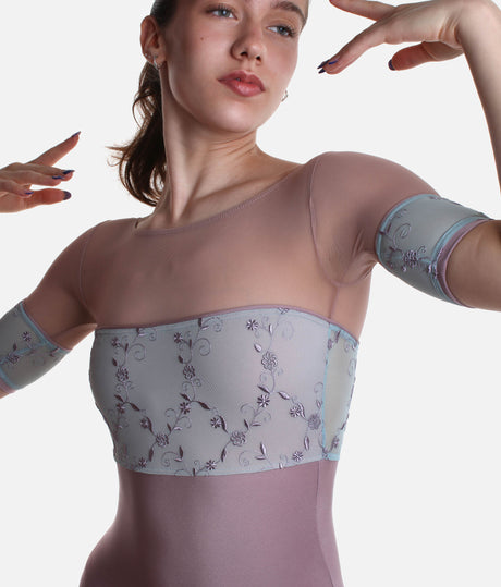 Classic Ballet Leotard with Embroidered Tulle & Mesh Sleeves - MINERVA GL ALCHIMIA