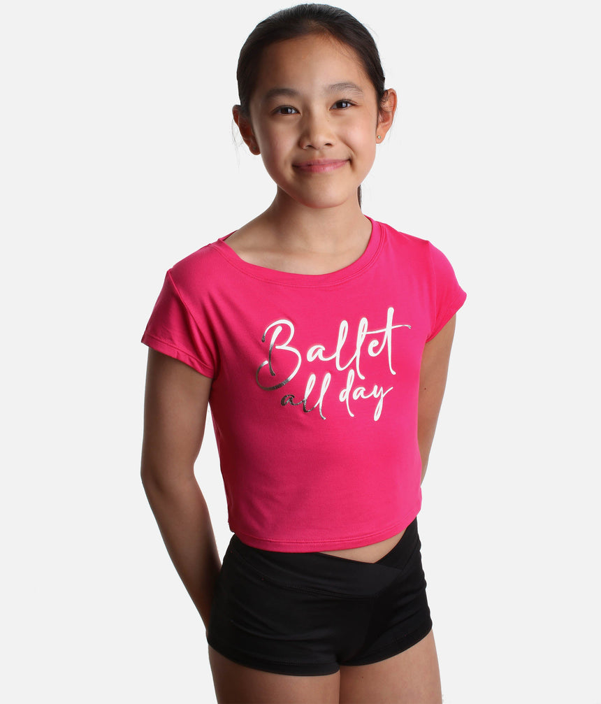 Girls Cropped Dance Top, Ballet Print - 745