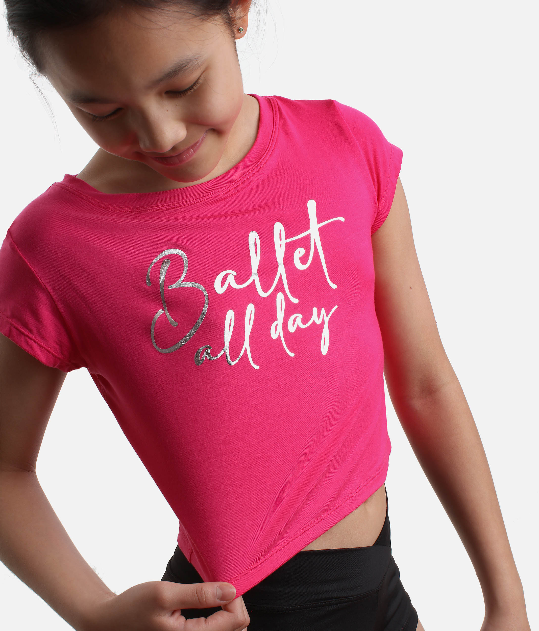 Girls Cropped Dance Top, Ballet Print - 745