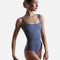 Mirella Adagio M50010LM tank ballet leotard in muted blue, with a square neckline and tonal floral embroidery across the front.
