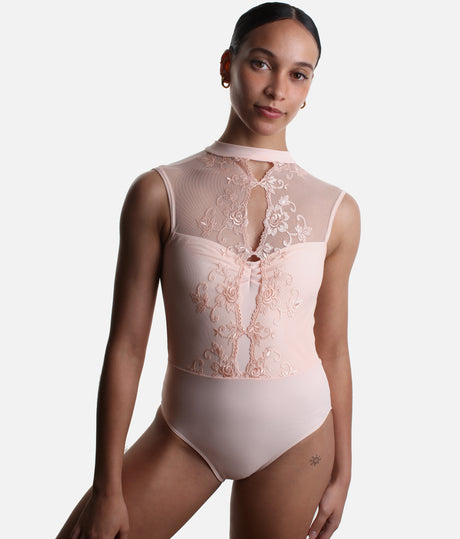 MIRELLE High Neck Lace Ballet Leotard – Elegant Open Back