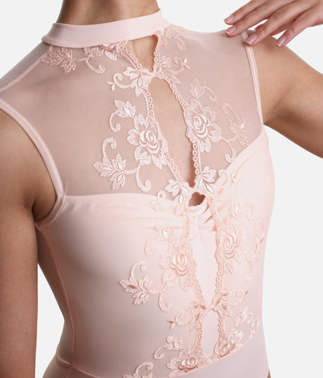 MIRELLE High Neck Lace Ballet Leotard – Elegant Open Back