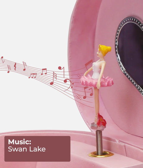 BALLERINA HEART MUSIC BOX with Mirror and Swan Lake Melody
