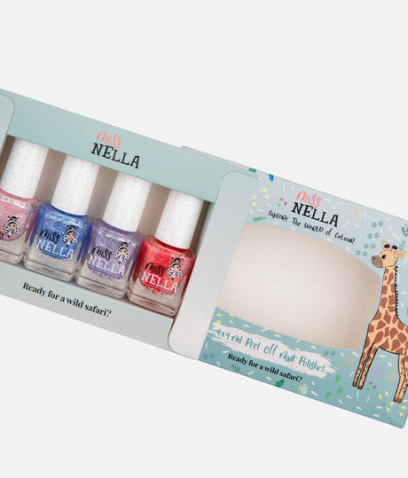 Safari Nail Polish Set for Kids, 4-Pack Peel-Off, Non-Toxic Water-Based