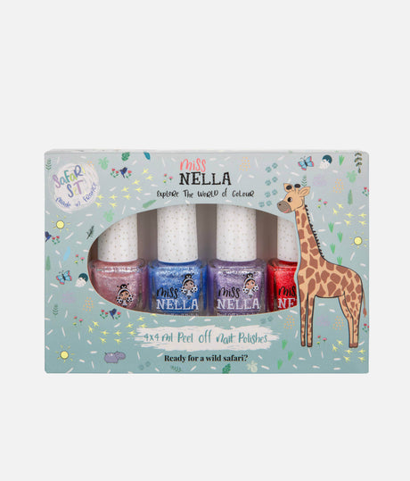Safari Nail Polish Set for Kids, 4-Pack Peel-Off, Non-Toxic Water-Based