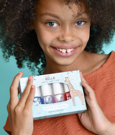 Safari Nail Polish Set for Kids, 4-Pack Peel-Off, Non-Toxic Water-Based